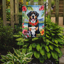 Load image into Gallery viewer, Greater Swiss Mountain Dog Luau Garden Flag – Tropical Dog Decor with Hibiscus &amp; Palm Leaves