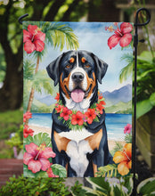 Load image into Gallery viewer, Greater Swiss Mountain Dog Luau Garden Flag – Tropical Dog Decor with Hibiscus &amp; Palm Leaves