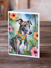Load image into Gallery viewer, Greyhound Luau Greeting Cards - Blank Note Cards – 8-Pack of Artist-Designed Cards with Envelopes