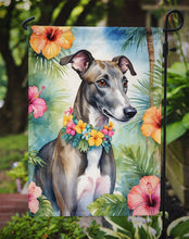 Load image into Gallery viewer, Greyhound Luau Garden Flag – Tropical Dog Decor with Hibiscus &amp; Palm Leaves