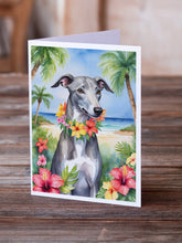 Load image into Gallery viewer, Greyhound Luau Greeting Cards - Blank Note Cards – 8-Pack of Artist-Designed Cards with Envelopes
