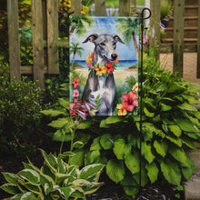 Load image into Gallery viewer, Greyhound Luau Garden Flag – Tropical Dog Decor with Hibiscus &amp; Palm Leaves
