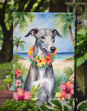 Load image into Gallery viewer, Greyhound Luau Garden Flag – Tropical Dog Decor with Hibiscus &amp; Palm Leaves