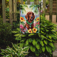 Load image into Gallery viewer, Irish Setter Luau Garden Flag – Tropical Dog Decor with Hibiscus &amp; Palm Leaves