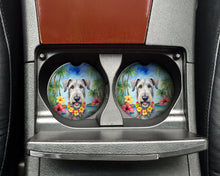 Load image into Gallery viewer, Irish Wolfhound Luau Car Coasters – Set of 2 - Absorbent Stone with Fun &amp; Functional Artwork