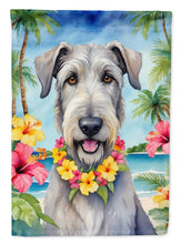 Load image into Gallery viewer, Irish Wolfhound Luau Garden Flag – Tropical Dog Decor with Hibiscus &amp; Palm Leaves