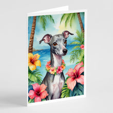 Load image into Gallery viewer, Italian Greyhound Luau Greeting Cards - Blank Note Cards – 8-Pack of Artist-Designed Cards with Envelopes