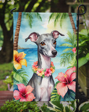 Load image into Gallery viewer, Italian Greyhound Luau Garden Flag – Tropical Dog Decor with Hibiscus &amp; Palm Leaves