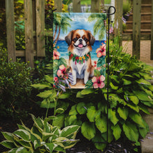 Load image into Gallery viewer, Japanese Chin Luau Garden Flag – Tropical Dog Decor with Hibiscus &amp; Palm Leaves
