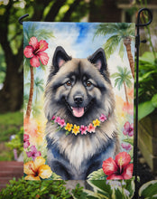 Load image into Gallery viewer, Keeshond Luau Garden Flag – Tropical Dog Decor with Hibiscus &amp; Palm Leaves