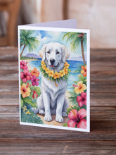 Load image into Gallery viewer, Kuvasz Luau Greeting Cards - Blank Note Cards – 8-Pack of Artist-Designed Cards with Envelopes