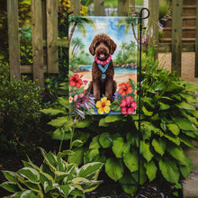 Load image into Gallery viewer, Labradoodle Luau Garden Flag – Tropical Dog Decor with Hibiscus &amp; Palm Leaves