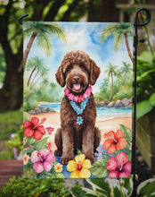 Load image into Gallery viewer, Labradoodle Luau Garden Flag – Tropical Dog Decor with Hibiscus &amp; Palm Leaves