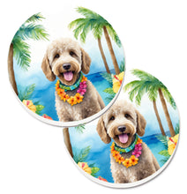 Load image into Gallery viewer, Labradoodle Luau Car Coasters – Set of 2 - Absorbent Stone with Fun &amp; Functional Artwork