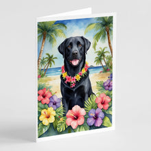 Load image into Gallery viewer, Black Labrador Retriever Luau Greeting Cards - Blank Note Cards – 8-Pack of Artist-Designed Cards with Envelopes