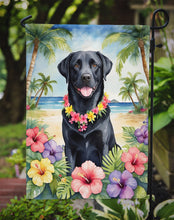 Load image into Gallery viewer, Black Labrador Retriever Luau Garden Flag – Tropical Dog Decor with Hibiscus &amp; Palm Leaves