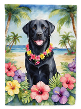 Load image into Gallery viewer, Black Labrador Retriever Luau Garden Flag – Tropical Dog Decor with Hibiscus &amp; Palm Leaves
