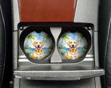 Load image into Gallery viewer, Yellow Labrador Retriever Luau Car Coasters – Set of 2 - Absorbent Stone with Fun &amp; Functional Artwork