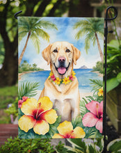 Load image into Gallery viewer, Yellow Labrador Retriever Luau Garden Flag – Tropical Dog Decor with Hibiscus &amp; Palm Leaves