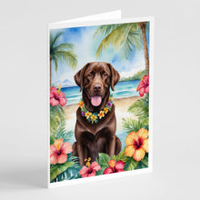 Load image into Gallery viewer, Chocolate Labrador Retriever Luau Greeting Cards - Blank Note Cards – 8-Pack of Artist-Designed Cards with Envelopes