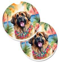 Load image into Gallery viewer, Leonberger Luau Car Coasters – Set of 2 - Absorbent Stone with Fun &amp; Functional Artwork