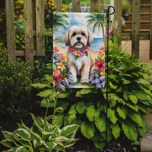 Load image into Gallery viewer, Lhasa Apso Luau Garden Flag – Tropical Dog Decor with Hibiscus &amp; Palm Leaves