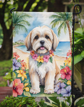 Load image into Gallery viewer, Lhasa Apso Luau Garden Flag – Tropical Dog Decor with Hibiscus &amp; Palm Leaves