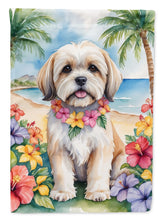 Load image into Gallery viewer, Lhasa Apso Luau Garden Flag – Tropical Dog Decor with Hibiscus &amp; Palm Leaves