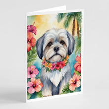 Load image into Gallery viewer, Lhasa Apso Luau Greeting Cards - Blank Note Cards – 8-Pack of Artist-Designed Cards with Envelopes