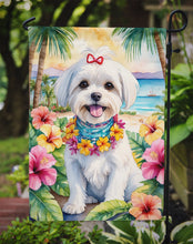 Load image into Gallery viewer, Maltese Luau Garden Flag – Tropical Dog Decor with Hibiscus &amp; Palm Leaves