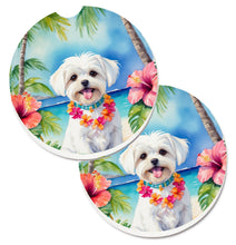 Load image into Gallery viewer, Maltese Luau Car Coasters – Set of 2 - Absorbent Stone with Fun &amp; Functional Artwork