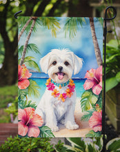 Load image into Gallery viewer, Maltese Luau Garden Flag – Tropical Dog Decor with Hibiscus &amp; Palm Leaves