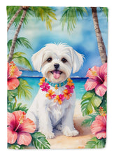 Load image into Gallery viewer, Maltese Luau Garden Flag – Tropical Dog Decor with Hibiscus &amp; Palm Leaves