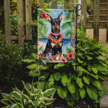 Load image into Gallery viewer, Manchester Terrier Luau Garden Flag – Tropical Dog Decor with Hibiscus &amp; Palm Leaves