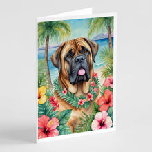 Load image into Gallery viewer, Mastiff Luau Greeting Cards - Blank Note Cards – 8-Pack of Artist-Designed Cards with Envelopes