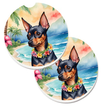 Load image into Gallery viewer, Miniature Pinscher Luau Car Coasters – Set of 2 - Absorbent Stone with Fun &amp; Functional Artwork
