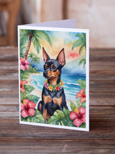 Load image into Gallery viewer, Miniature Pinscher Luau Greeting Cards - Blank Note Cards – 8-Pack of Artist-Designed Cards with Envelopes