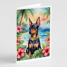 Load image into Gallery viewer, Miniature Pinscher Luau Greeting Cards - Blank Note Cards – 8-Pack of Artist-Designed Cards with Envelopes