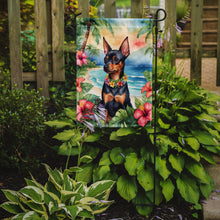 Load image into Gallery viewer, Miniature Pinscher Luau Garden Flag – Tropical Dog Decor with Hibiscus &amp; Palm Leaves