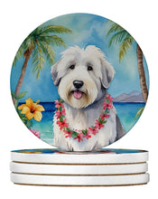 Load image into Gallery viewer, Old English Sheepdog Luau Large Sandstone Coasters Pack of 4