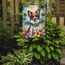 Load image into Gallery viewer, Papillon Luau Garden Flag – Tropical Dog Decor with Hibiscus &amp; Palm Leaves