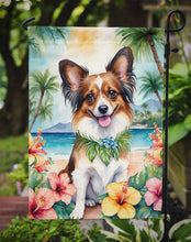 Load image into Gallery viewer, Papillon Luau Garden Flag – Tropical Dog Decor with Hibiscus &amp; Palm Leaves