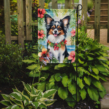 Load image into Gallery viewer, Papillon Luau Garden Flag – Tropical Dog Decor with Hibiscus &amp; Palm Leaves