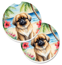 Load image into Gallery viewer, Pekingese Luau Car Coasters – Set of 2 - Absorbent Stone with Fun &amp; Functional Artwork