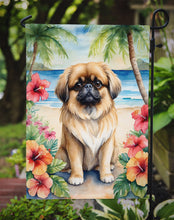 Load image into Gallery viewer, Pekingese Luau Garden Flag – Tropical Dog Decor with Hibiscus &amp; Palm Leaves