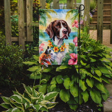 Load image into Gallery viewer, Pointer Luau Garden Flag – Tropical Dog Decor with Hibiscus &amp; Palm Leaves