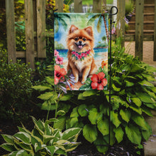 Load image into Gallery viewer, Pomeranian Luau Garden Flag – Tropical Dog Decor with Hibiscus &amp; Palm Leaves