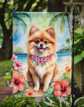 Load image into Gallery viewer, Pomeranian Luau Garden Flag – Tropical Dog Decor with Hibiscus &amp; Palm Leaves