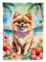 Load image into Gallery viewer, Pomeranian Luau Garden Flag – Tropical Dog Decor with Hibiscus &amp; Palm Leaves