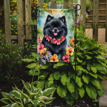 Load image into Gallery viewer, Pomeranian Luau Garden Flag – Tropical Dog Decor with Hibiscus &amp; Palm Leaves